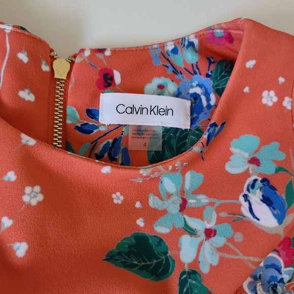 Calvin Klein Floral High Low Flounce Coral Dress 4 - Picture 6 of 10